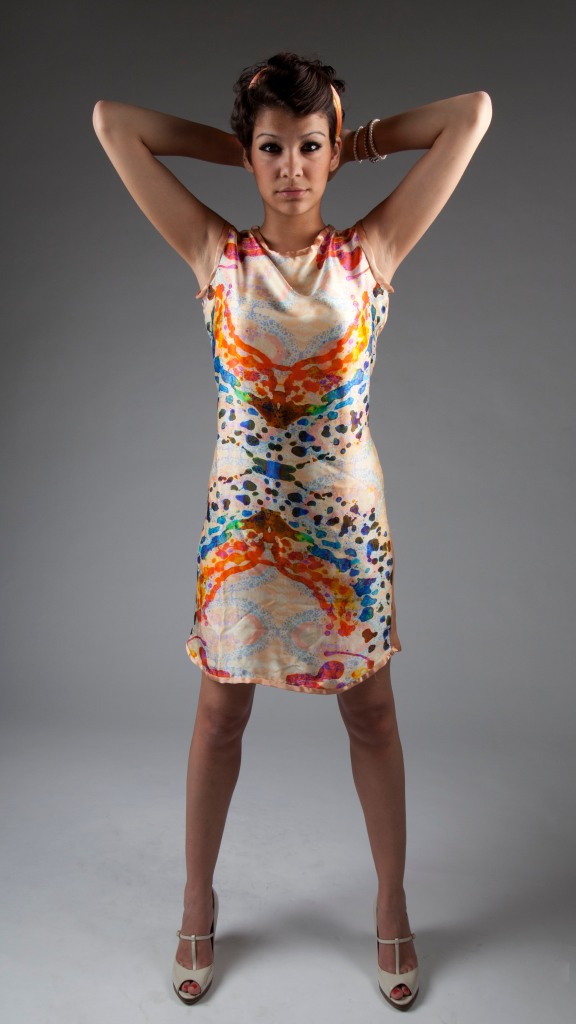 product fashion photograph of model with arms up. copyright Heather Dalton 2012.