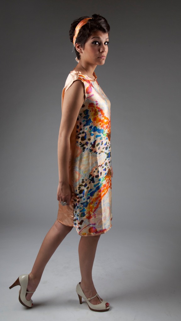 Photograph of model walking in dress. Copyright Heather Dalton 2012.